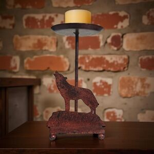 Rustic Wolf Metal Candle Holder